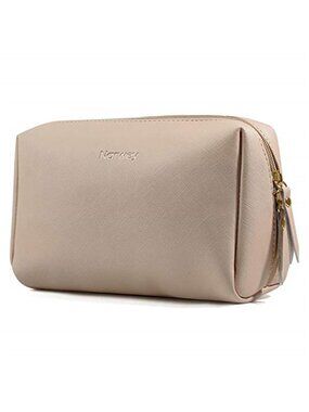 Brown PU Leather Makeup Bag Large Travel Cosmetic Organizer Toiletry Pouch